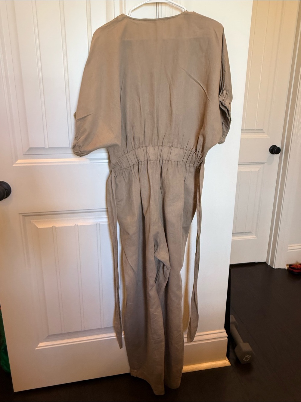 Zara Linen Blend Beige Utility Jumpsuit with Waist Tie - Picture 5 of 6